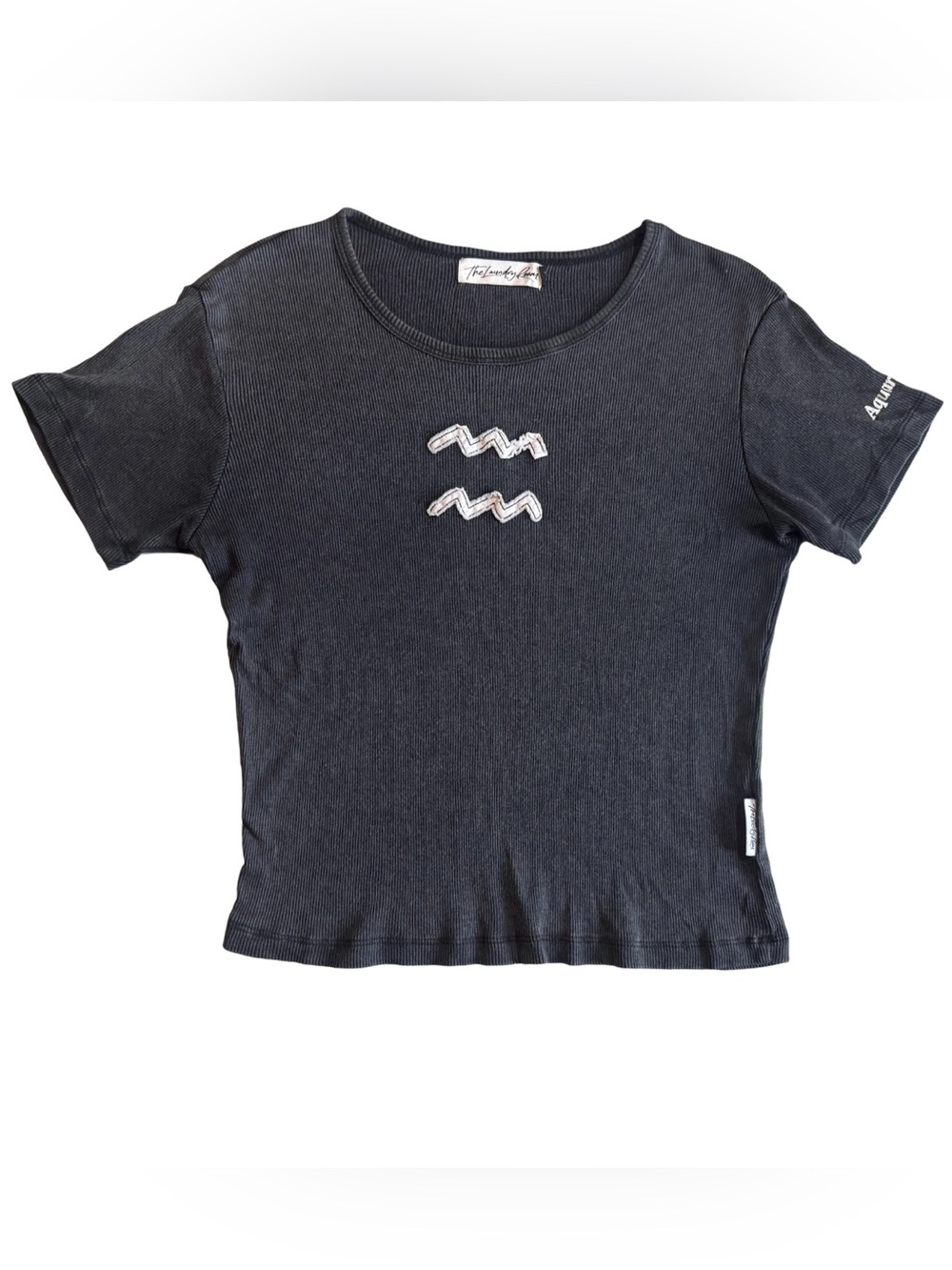 The Laundry Room Aquarius Zodiac Sign Ribbed Baby Tee Charcoal Gray Crop Top L